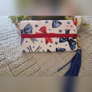 Patriotic Bow Print Zip Pouch in Red, White & Blue